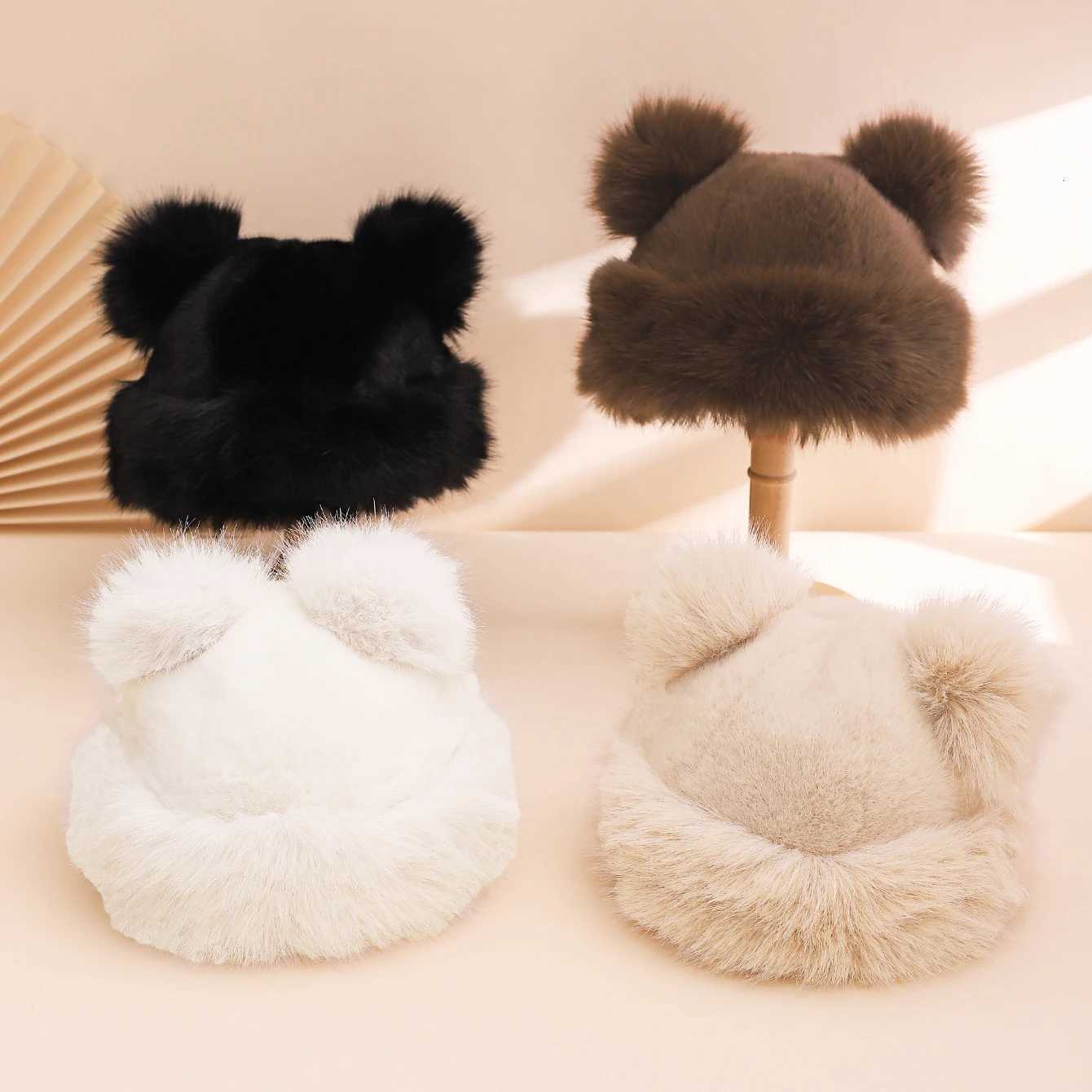 Beanie/Skull Caps This autumn and winter plush cute big-eared warm woolen hat is a fashionable solid-color outdoor warm ear-protecting fun hat Q2610