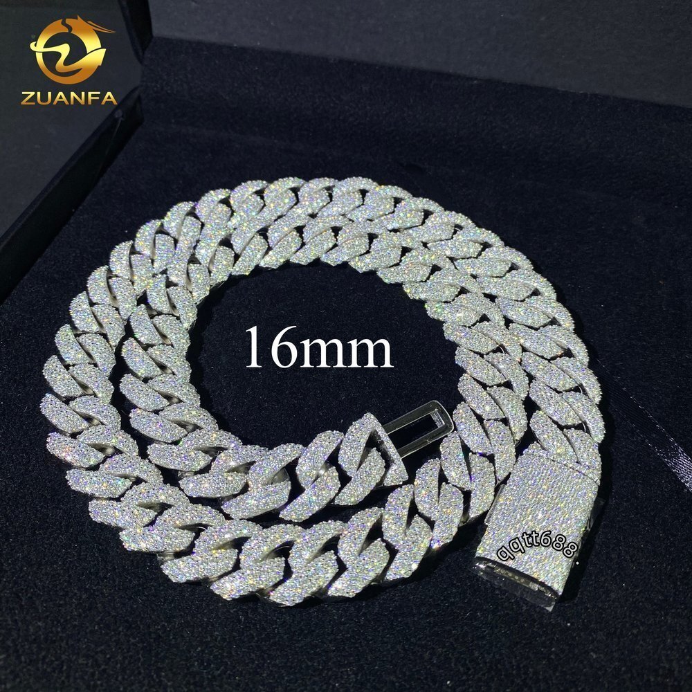 Hot Sale16mm 3rows Iced Out Diamond Hip Hop Jewelry Necklace 925 Silver VVS D Moissanite Miami Cuban Link Chain Necklace