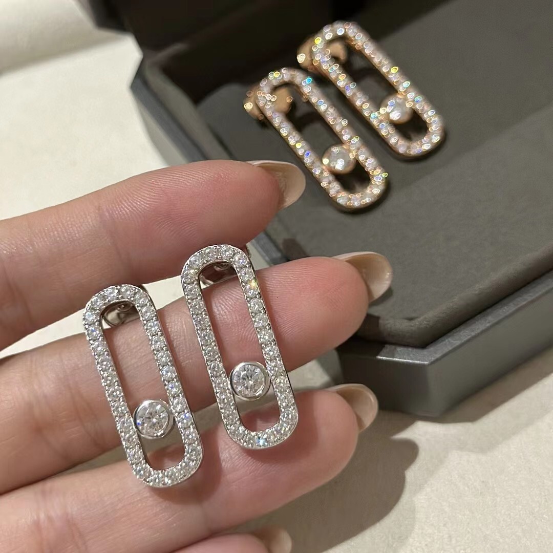 Mesikaa Stud Earrings Designer Messikaas Fashion Earring For Woman Ear Jewelry Single Diamond Sliding Full Diamond Movable Earrings For Women Handma
