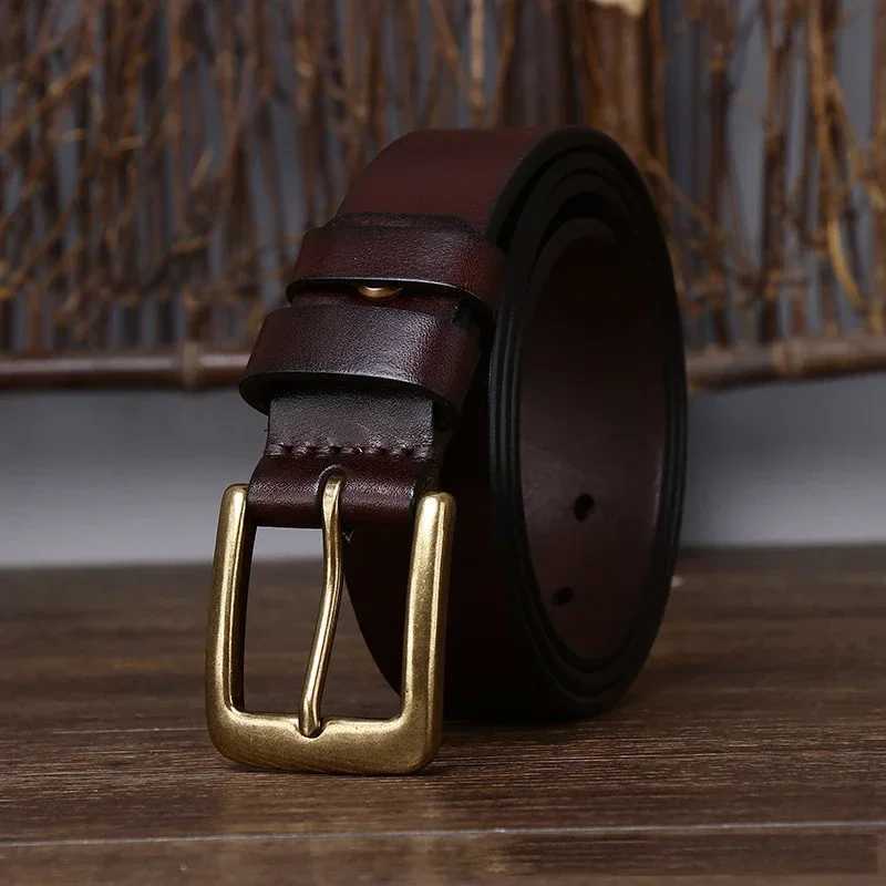 Men's Genuine Leather Belt 3.3CM Luxury Designer Brass Pin Buckle Belts Pure Cowskin Strap Male Jeans for Man Women M261016