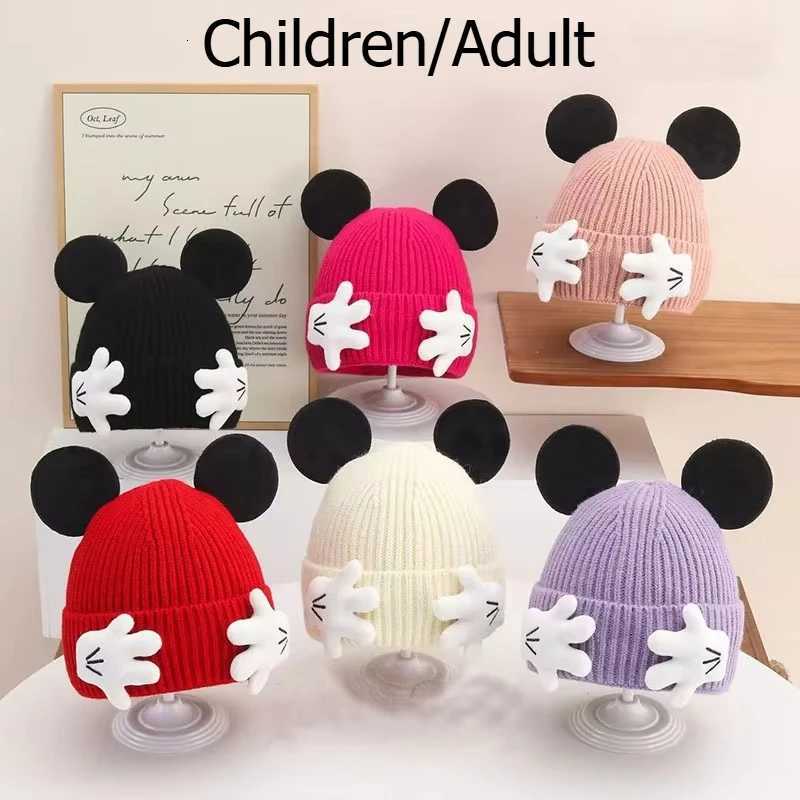 Beanie/Skull Caps Cute Mouse Ear Knitted Hat For Children/Adult Baby Cartoon Solid Color Warm And Cold Proof Knitted Caps Winter Thickened Warm Q261