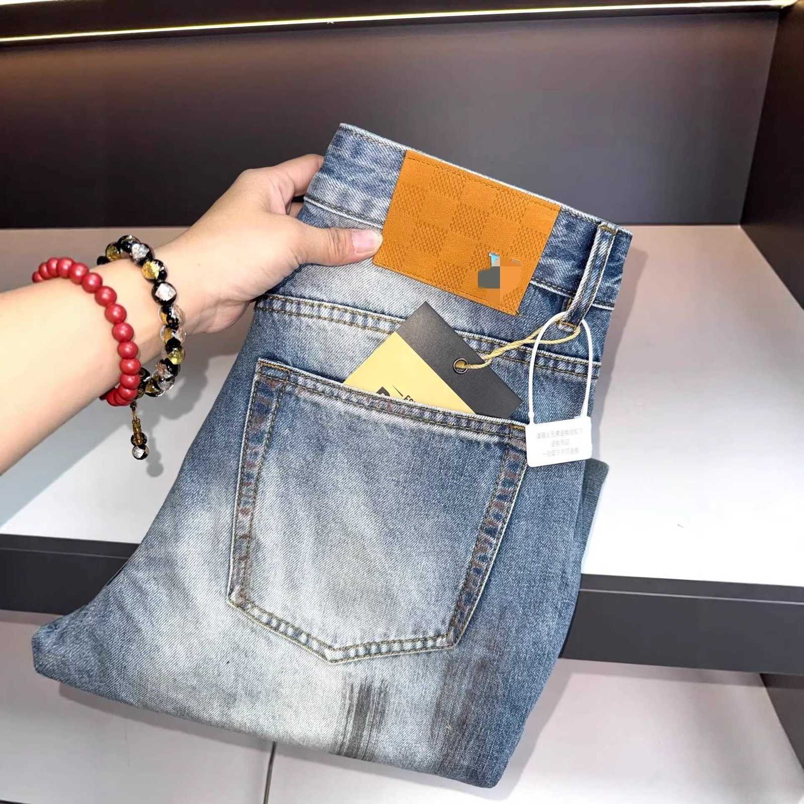 Men's Jeans designer Mud-colored spring and summer European-style men jeans, loose straight-leg, stretchy, vintage wash, casual men long pants