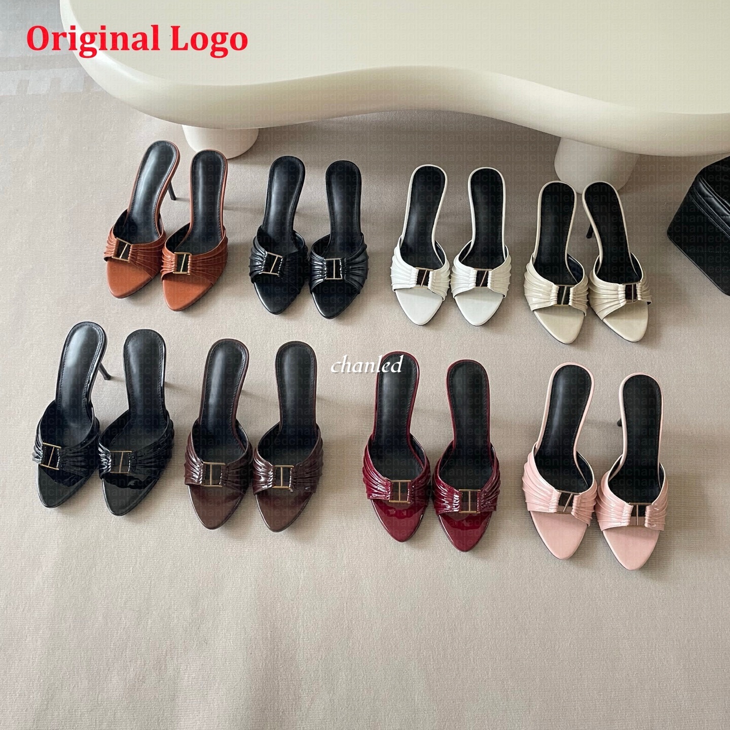 Designers Womens Black High Heel Mules Babylone Ruched Leather Open Toe Stiletto Opyum Sandals Elegant Slip On Backless Pumps For Party Wedding Offi