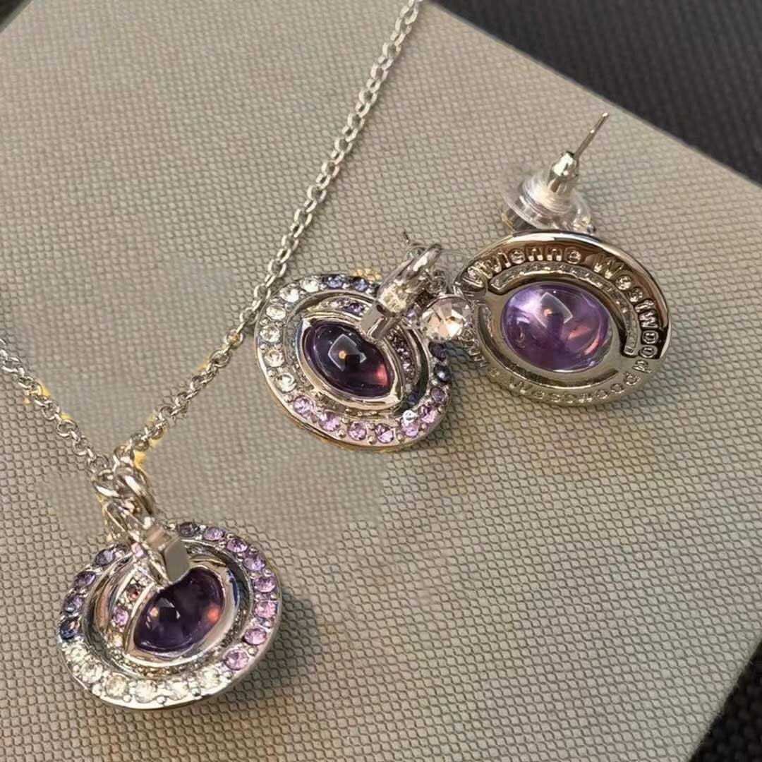 necklace Xijia High Version Super Shiny Saturn Gradient Full Diamond 3D Orb Medium Necklace Light Luxury High-end Earrings for Women
