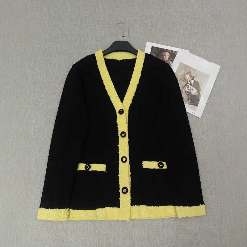 Women's Knits & Tees Designer Ch-style Knitted V-neck Cardigan, 2026 Autumn/winter New Color-blocking V-neck Long Cardigan, Loose And Casual St