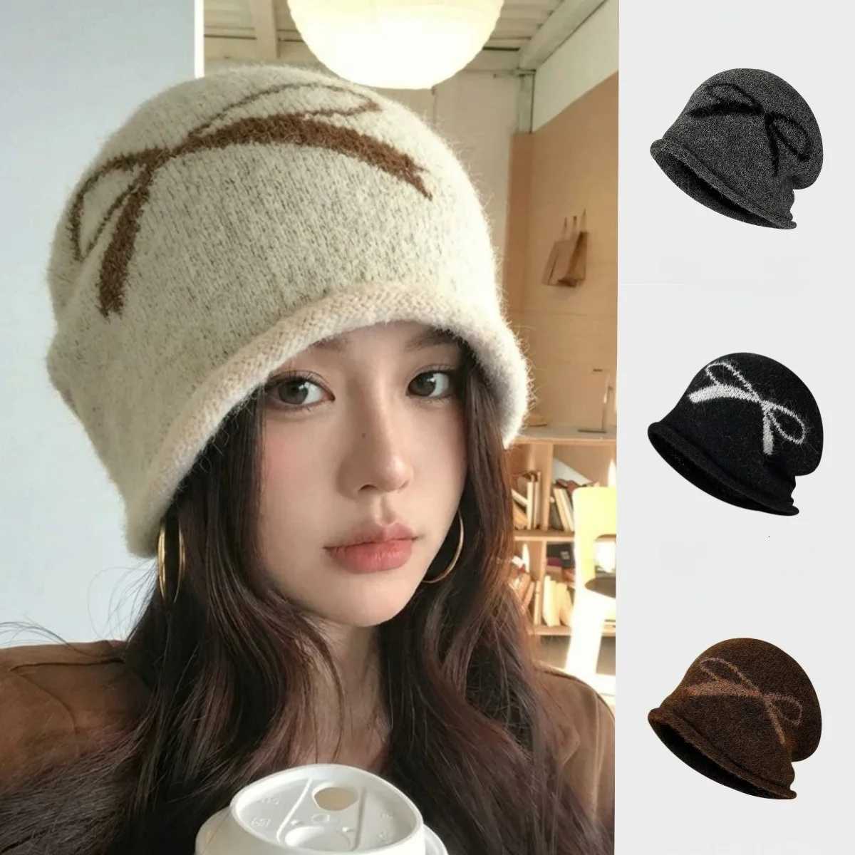 Beanie/Skull Caps Women's Slouch Beanie Hat Thick Knit Ear Warmer Cap Winter Fall Warm Bows Soft Cotton Acrylic Blend Headwear for Daily Outdoo