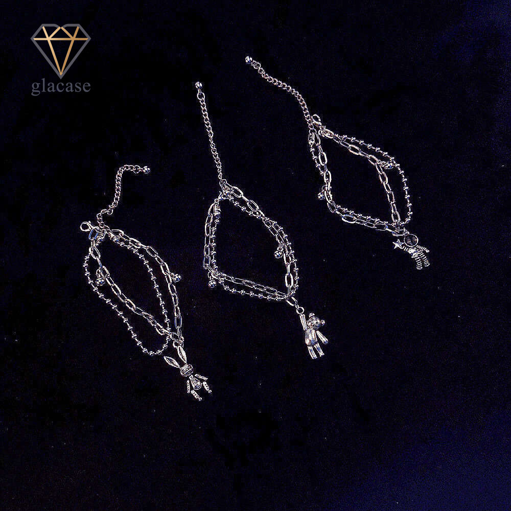 Hip-hop Tree of Life ins European and American retro titanium steel cross rabbit heart bracelet for couples, single or double-layer chain