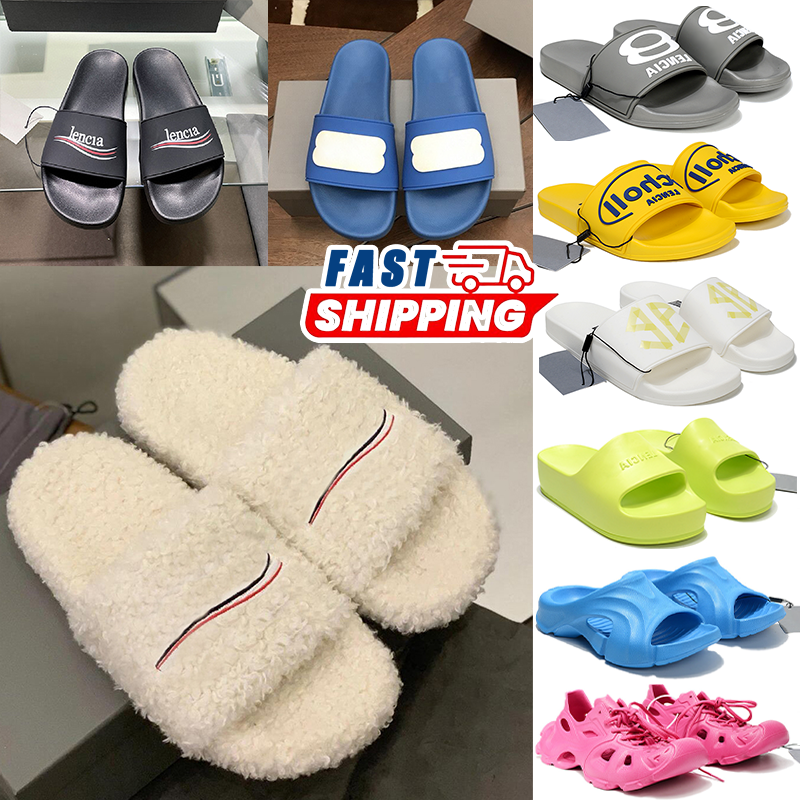 Pantoufles de créateurs femmes Pool Paris Mold Furry Slide Sandales logo brodé blanc Mode douce Été confortable Flip Flop slide pantoufle de plag