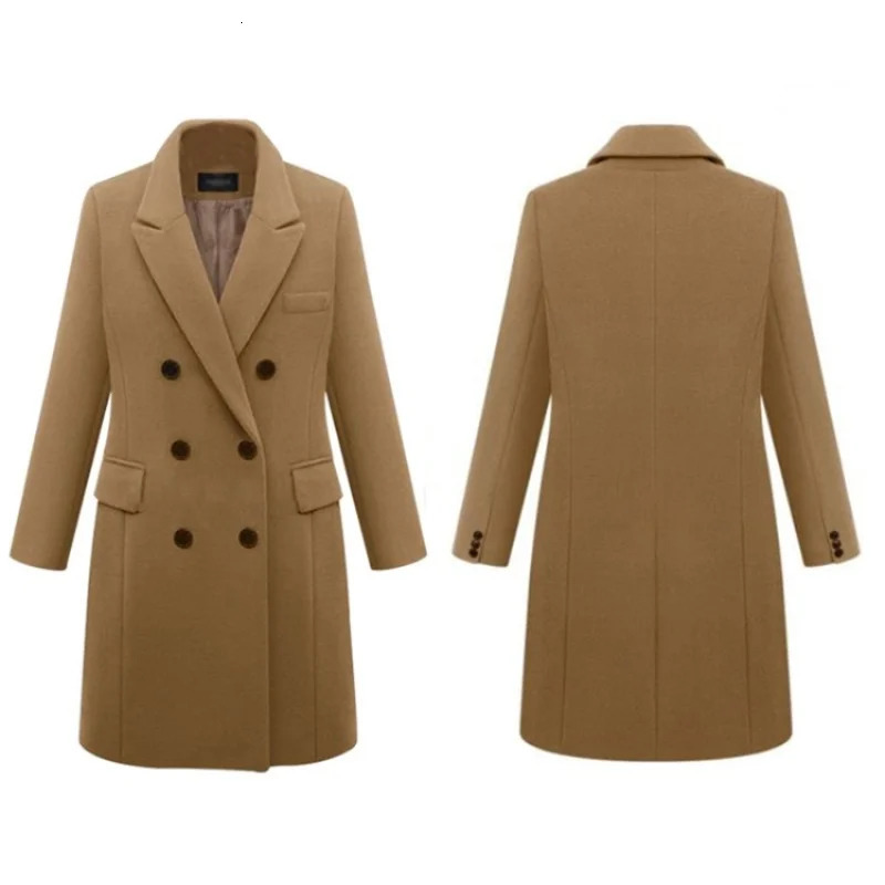 Officewear Casual Women Jackets Fashion Ladies Wool Loose Outwear Elegant Lapel Solid Double-breasted Coats For Autumn Winter 261016