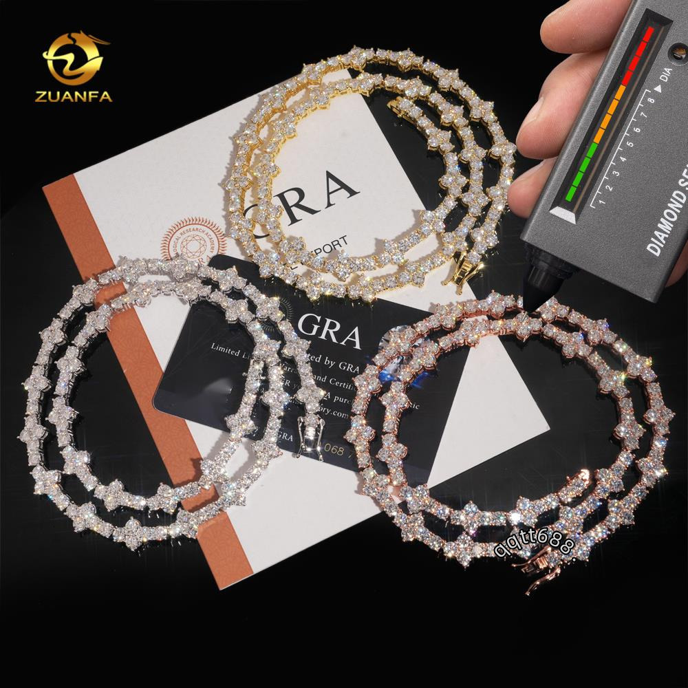 3mm 4mm Mini Cross Hip Hop Jewelry Moissanite Tennis Chain Bracelet 925 Silver Iced Out Tennis Chain Necklace for Men and Women
