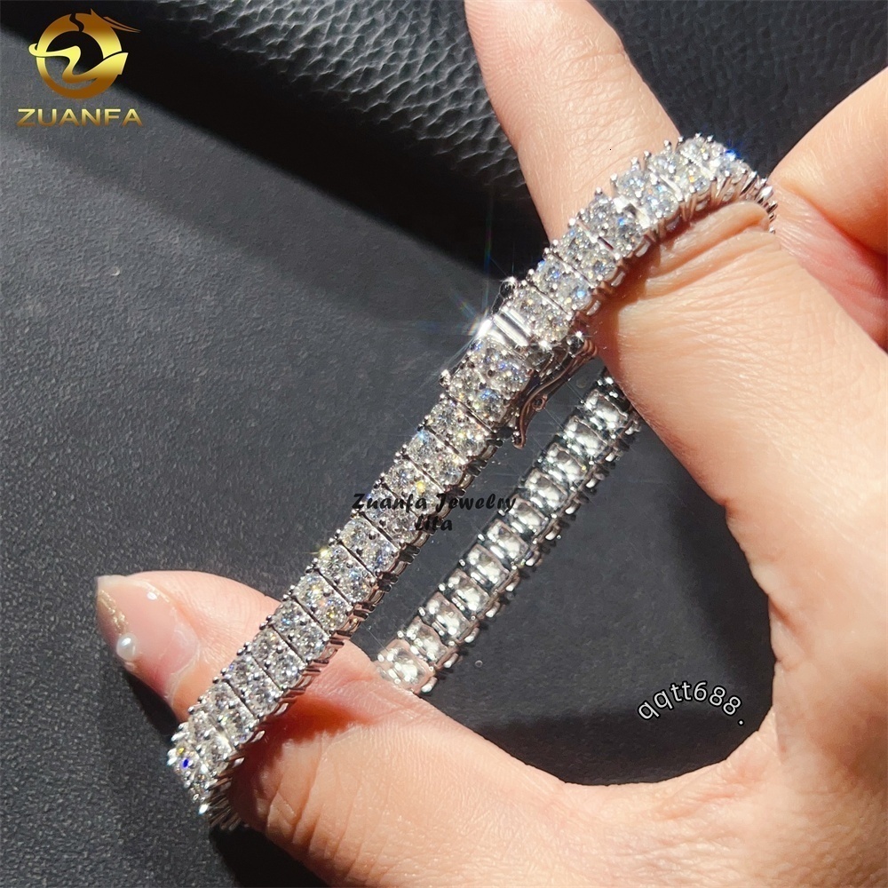 Pass Diamond Tester 925 Silver 3MM Moissanite Double Rows 66MM Width Tennis Chain Bracelet