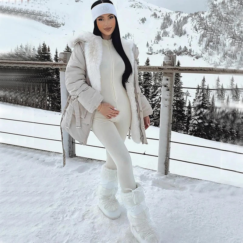 Womens Fleece Overalls Sports Jumpsuits Winter Warm Yoga Set Snow Fitness Suits Long Sleeves Tracksuits OnePieces Black Outfit 261016