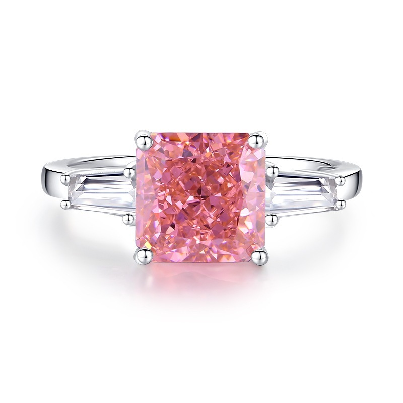S925 Sterling Ring For Women, Fashionable Pink Padparadscha High-Carbon 8A Zircon Diamond Ring, Silver Jewelry Wholesale