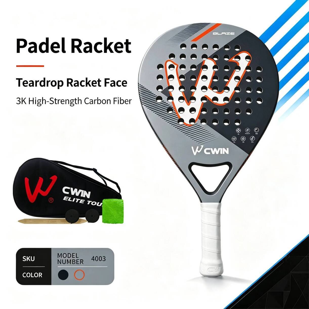 Multi-Piece * Tennis Racket Matching Kits 2026 CWIN Model 3K Carbon Fiber full graphite professional tournament racquets Teardrop Shock Absorbing Tr
