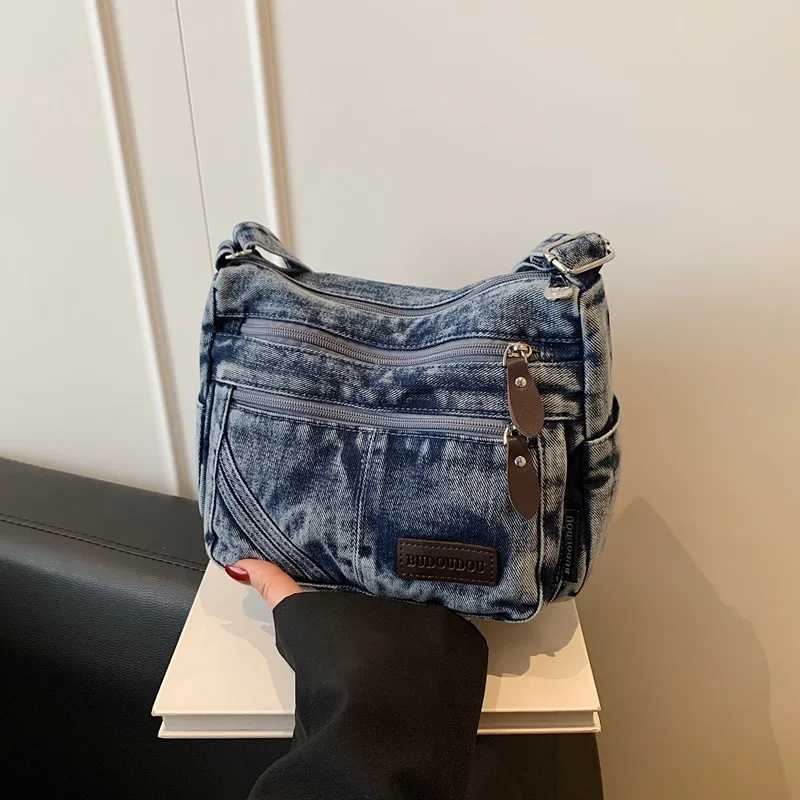 Shoulder Bags Fashion Vintage Design Women's Crossbody Bag High Quality Denim Fabric Shoulder Bag Large Capacity Tote Bag Lightweight Handbags