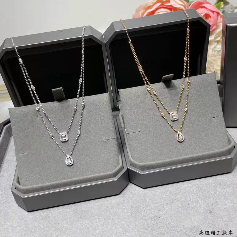M necklace New Meijia Double Layer Water Drop Rock Sugar Plated 18K Gold Necklace for Women High Version with Diamonds Luxurious High-end Clavicle C