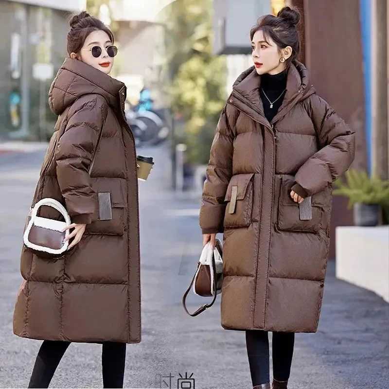 Women's Down Parkas Down and Cotton Jacket Women's Long Style 2026 Winter New Loose Bread Jacket Cotton Jacket Women's Coat Solid Col