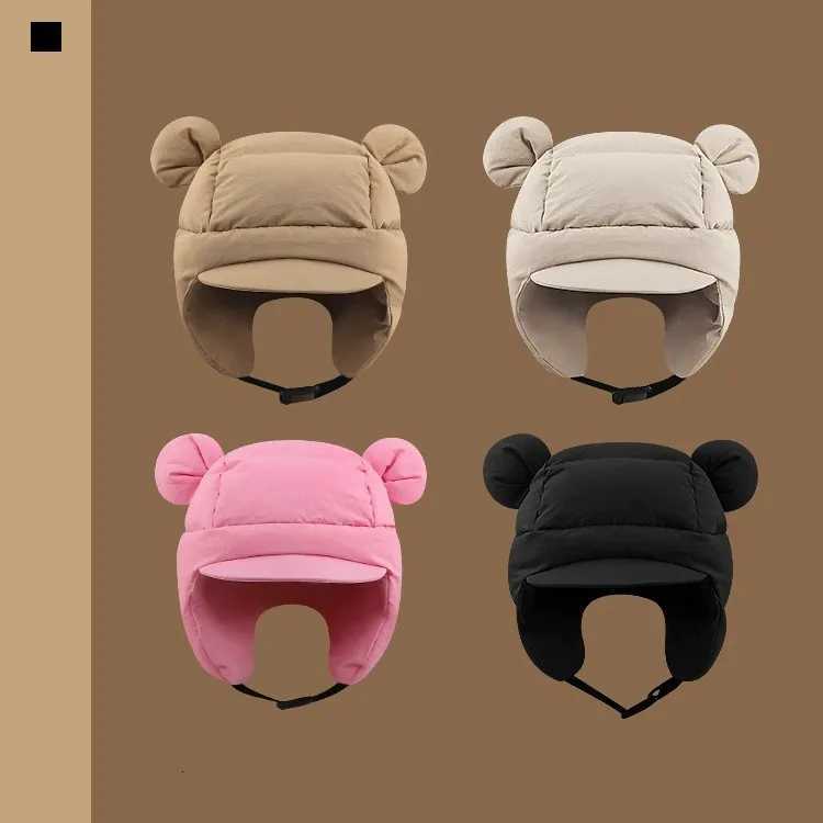 Trapper Hats Cute Little Bear Ears Down Cotton Lei Feng Hat Women's Winter Cycling Windproof and Warm Ear Protection Pilot Ski Hat MenT261017
