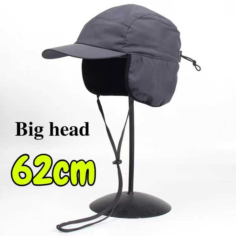 Trapper Hats Big Head 62cm Waterproof Bomber Hats Men Large Size Winter Thick Warm Earflaps Baseball Caps Adjustable Drawstring Skiing HatT261017