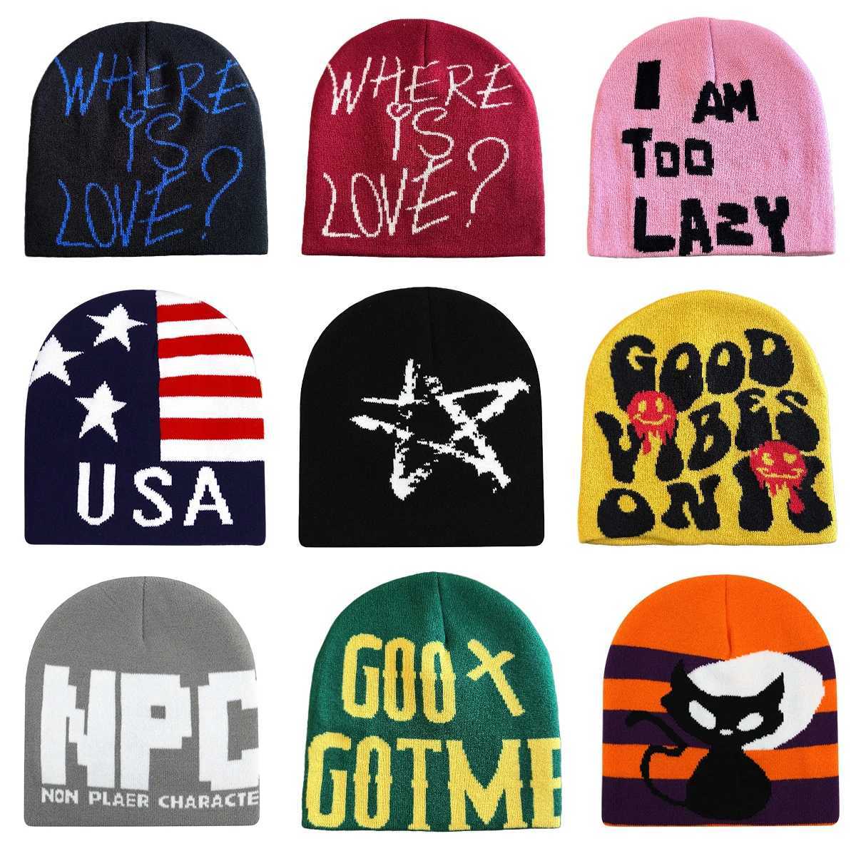 Beanie/Skull Caps New Autumu Winter Keep Warm Knit Hat Women Men Skiing Beanies Outdoor Cold Hat Cycling Skullcap Fashion Letter Y2K Hiphop BeanieT2