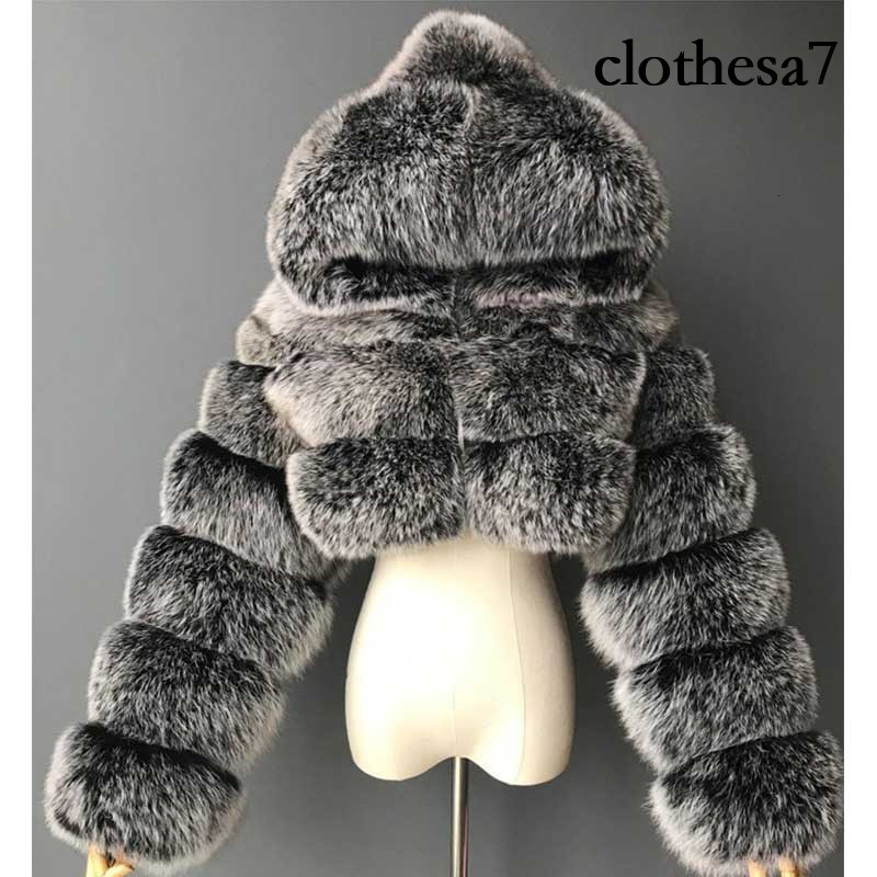 Manufacturer Custom New European and American Faux Fox Coat with Hood for Women Short Style Wholesale Fur