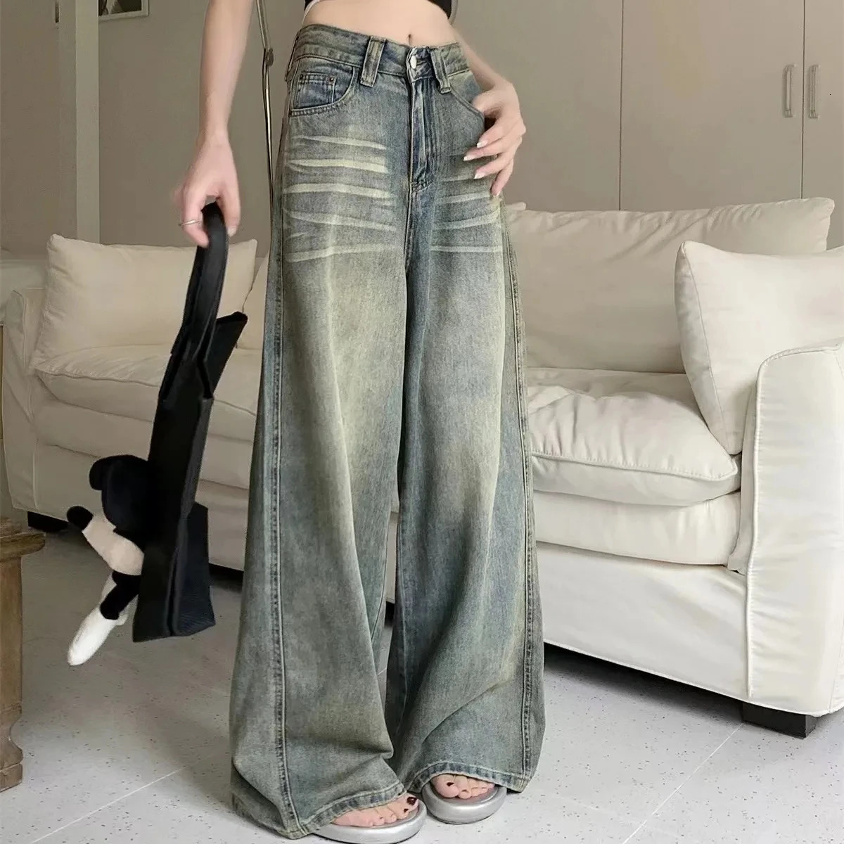 Y2K Loose Straight Leg Jeans Women Trousers Baggy Wide Fit Casual High Waist Retro Washed Vintage Style Women's Jeans 261016