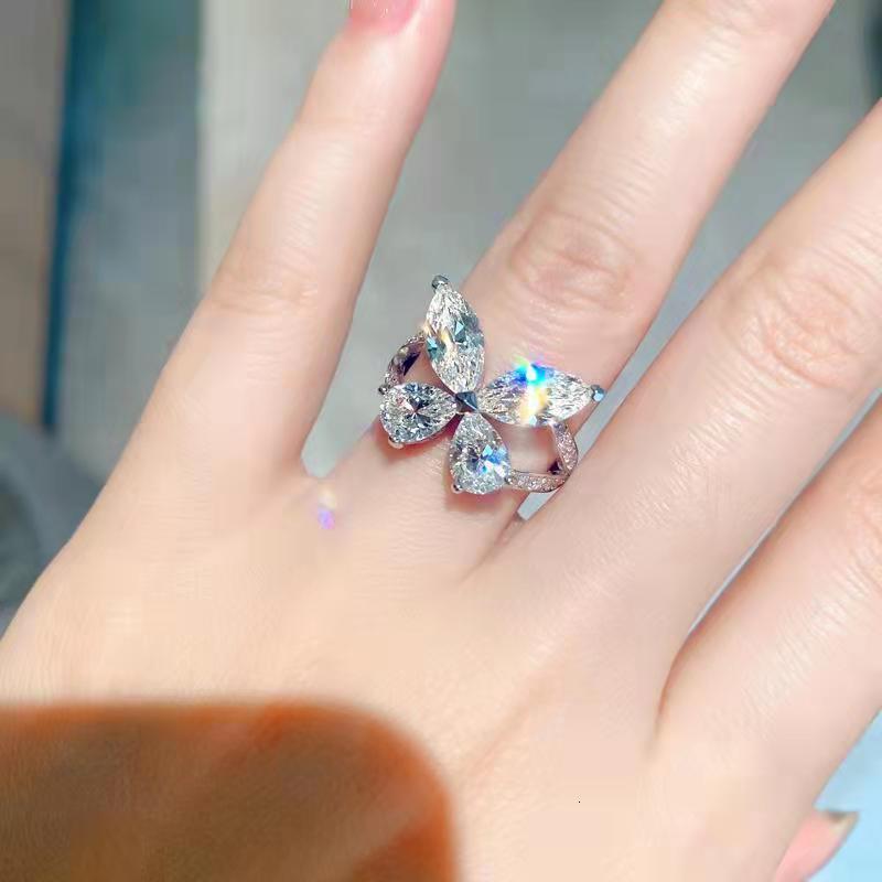 2026 1 Ct perfume Ring Light cologne Luxury Style, Delicate Cubic Zirconia Butterfly Ring, Fashionable And Unique, Trendy Hollow Design, Adjustable