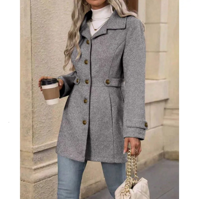 Autumn/Winter Women's Casual Coat Fashion Flattering Loose-Fit Notched Lapel Single-Row Multi-Button Mid-Length Wool Blazer 261016