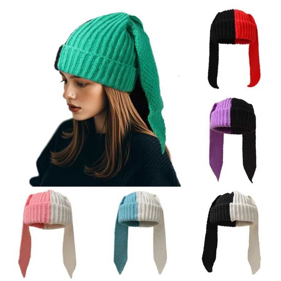 Beanie/Skull Caps Winter Knitted Hats For Women Cute Rabbit Ear Soft Warm Thick Acrylic Luxury Brand Label Beanies Skullies Personality Casual Cap Q