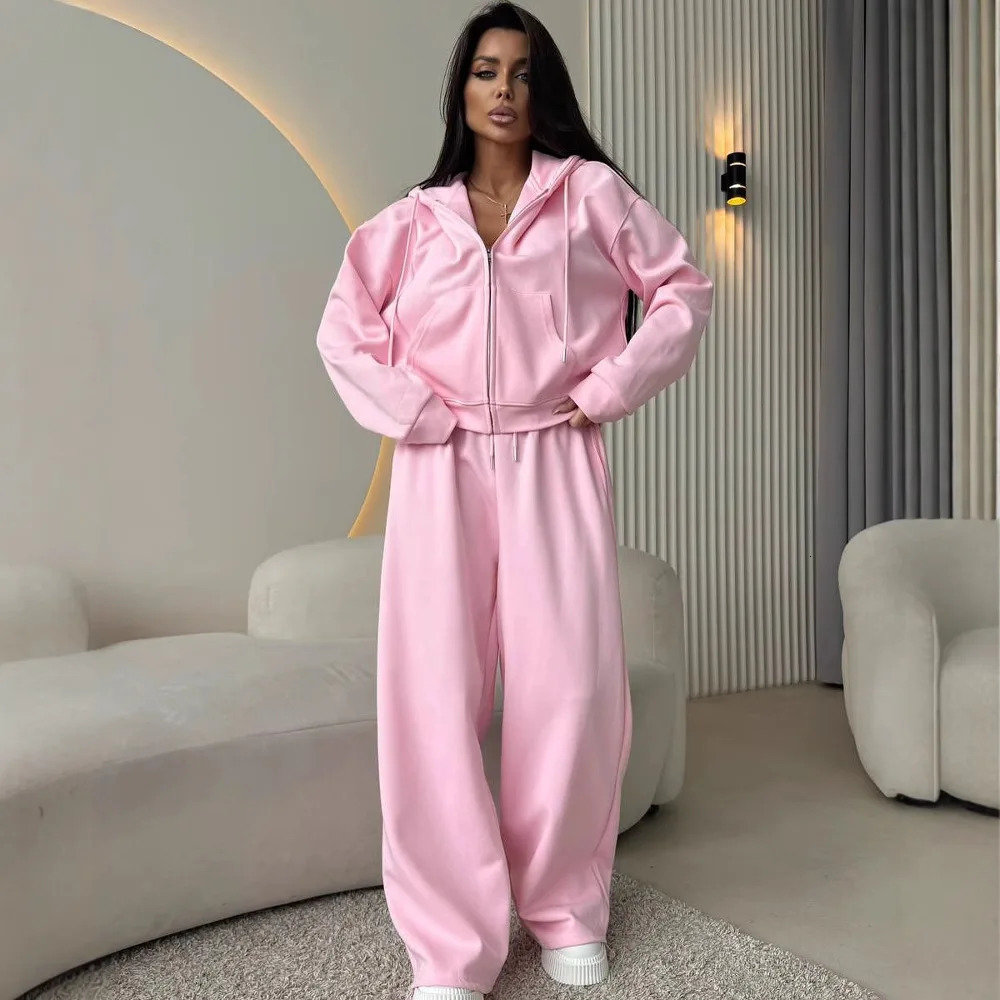 Women Tracksuits Winter Fleece Sweatsuit Brown Warm Crop Zipper Hoodies And Sweatpants Set For Women 2 Piece Velvet Pants Sets 261016