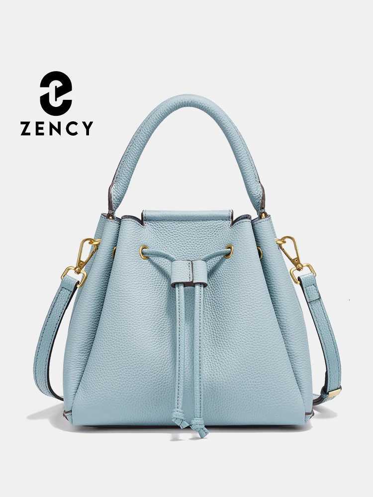 Evening Bags Zency Women's Genuine Leather Top-Handle Bag Simple Fashion Bucket Bags Shoulder Handbag Small Crossbody for Female H261016