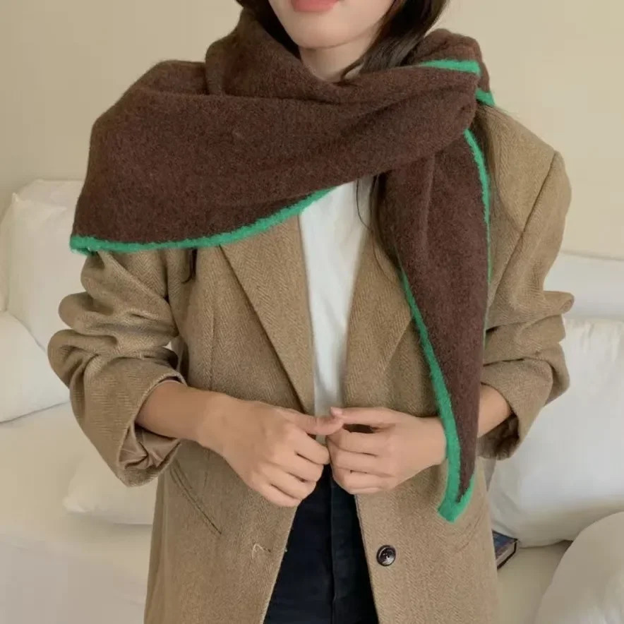 Korean Style Wool Blend Triangle Scarf Womens Winter Warm Knitted Shawl Wrap Large Soft Luxurious Feel 261017