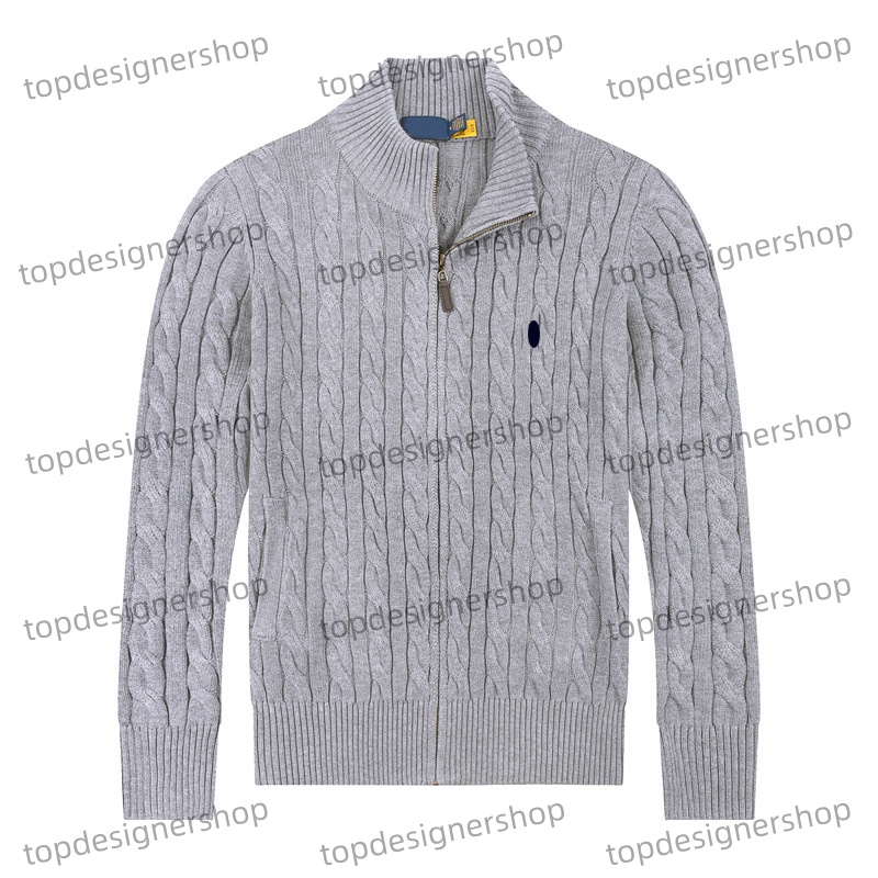 Fashion Designer Mens Turtle Neck Knitted Polo Twisted Sweater Cardigan Jumpers Trendy Winter HighEnd Embroidery Raph Comfortable Cotton Men Zip-Up