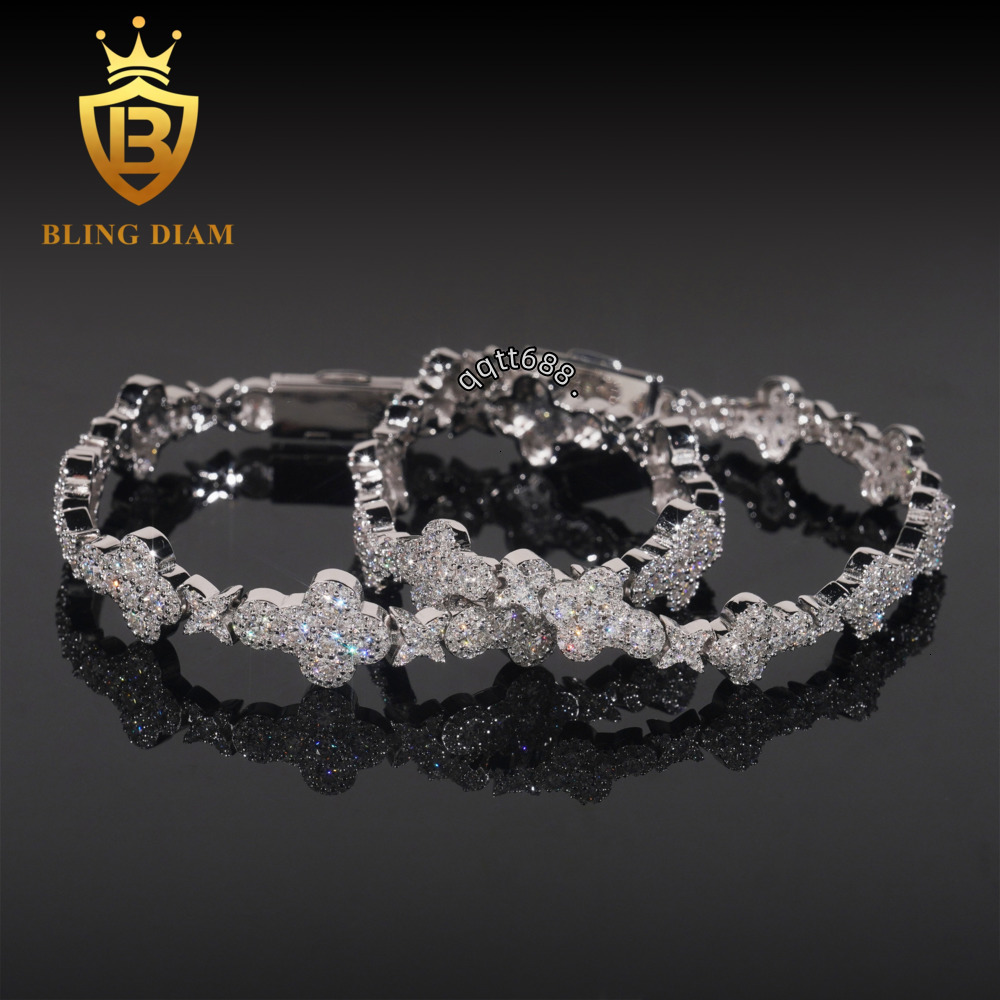 Factory Direct Hip Hop 10mm 13mm 925 Silver VVS Diamond Iced Out Cuban Link Chain Moissanite Cross Bracelet