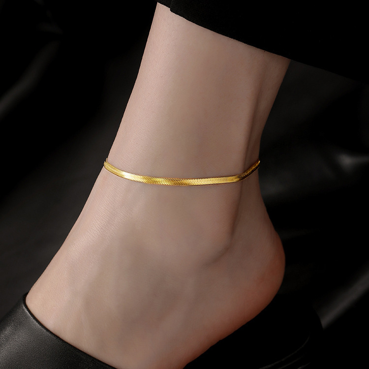 Forest Style Simple Exquisite Versatile Snake Bone New Titanium Steel Anklet For Women Fashionable Elegant Gold Summer Foot Chain Jewelry