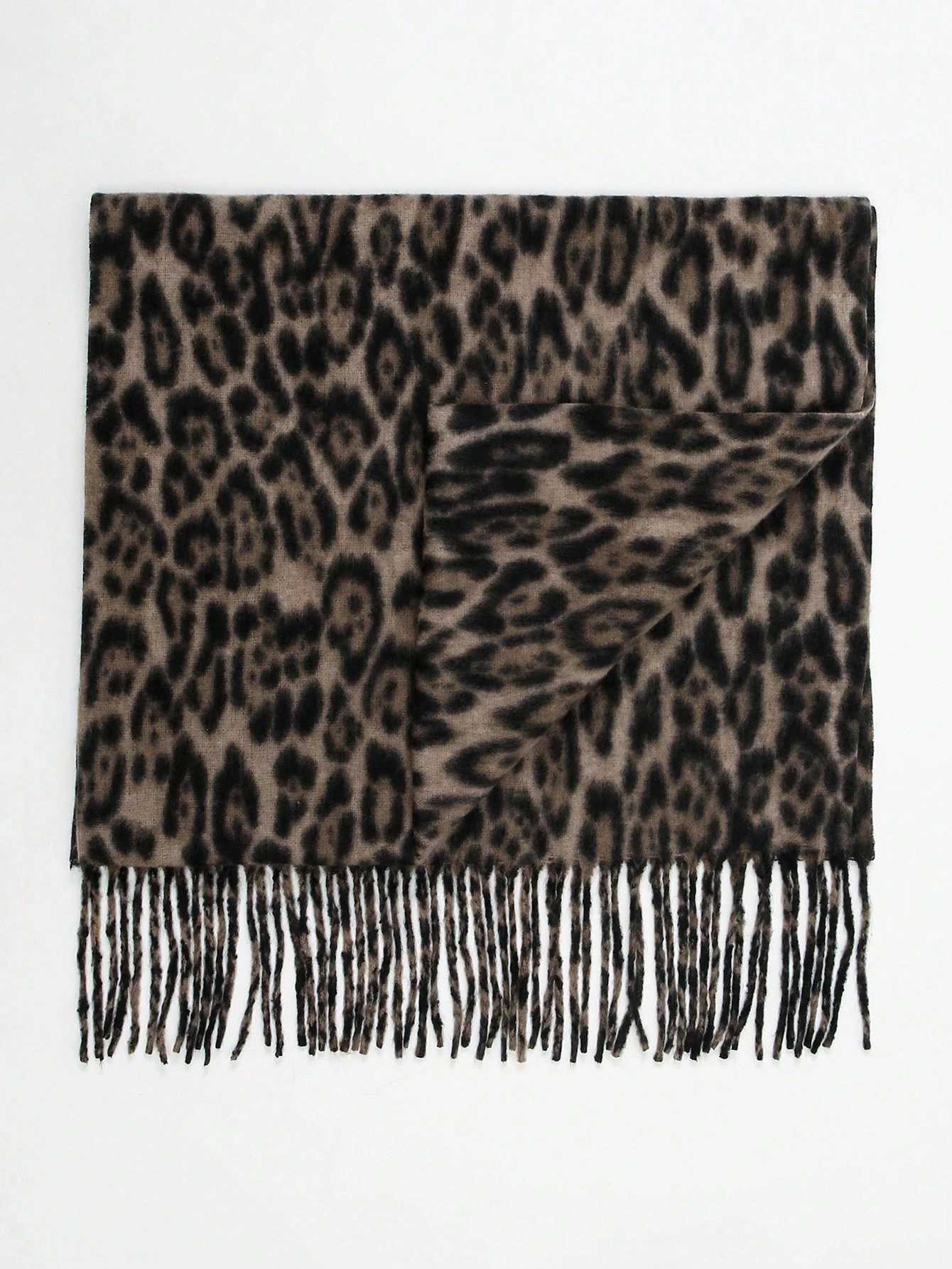1PC Fashion Leopard Print Warm Women's Dark Brown Scarf Shawl Thick Bohemian Autumn Winter Wraps Scarf Suitable for Daily Wear S2610177BXY