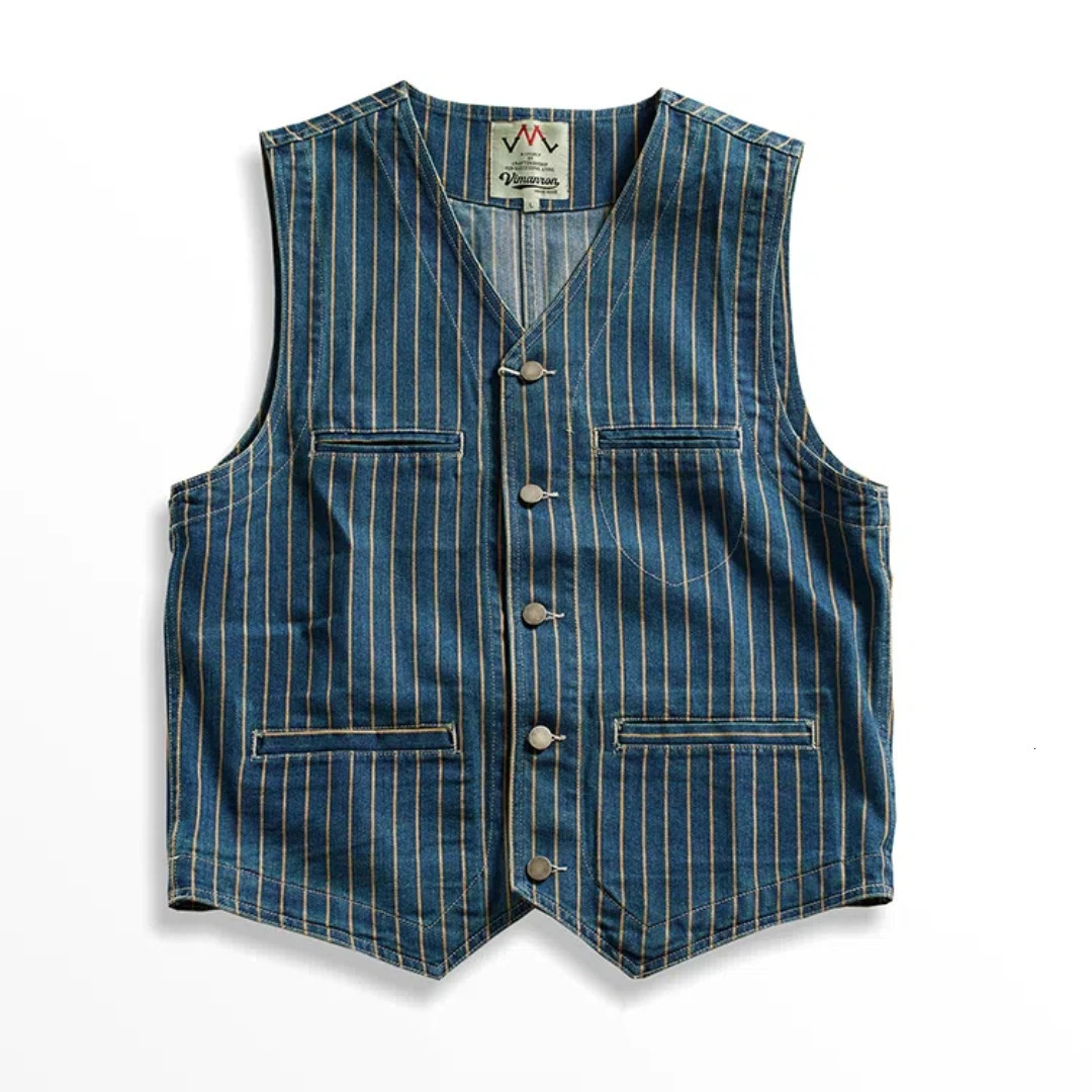 May Khaki denim vest men fashion vintage do old striped vest multi-pocket V-neck folded wear cargo vest men 261015