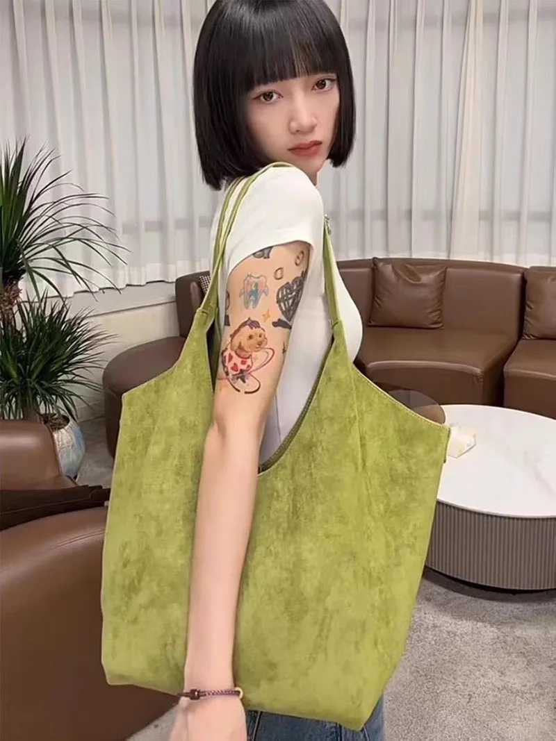 Cross Body Fashion Green Bucket Bag Vintage Faux Suede Shoulder Bags for Women Designer Handbag NEW Shopper Tote Commuting Bag Purse Female H261016
