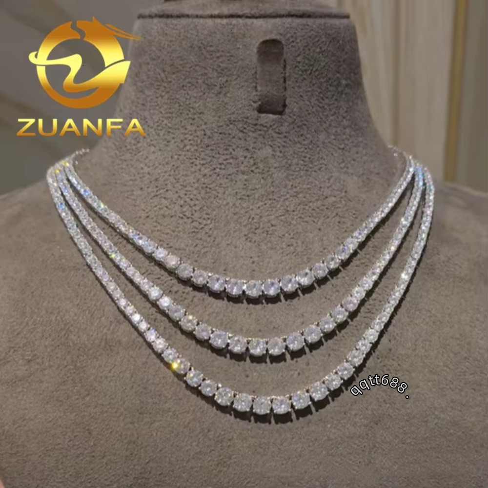 Hip Hop Jewelry 3mm 925Silver Moissanite Tennis Necklace Gradual Change Iced Out Moissanite Tennis Chain GRA Certified