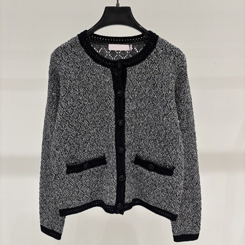 Women Knitted Gray Sweater Coat Hollow Out Soft Minimalist Oversized Skinny Cardigan Winter Versatile Commuter Long Sleeved Cardigans