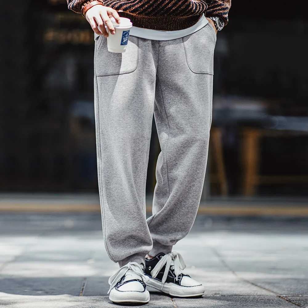 Maden Retro Fleece Sweatpants Solid Sporty Casual with Elastic Waist Tapered Pants for Men's Autumn and Winter Warm Trousers S261016E636