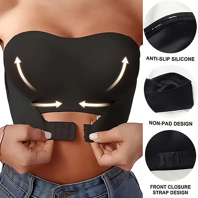 Women's Strapless No Padding Seamless Front Button Bra Sexy Comfortable Anti Slip Vest Top Women Smooth Push Up Underwear dongdumaoyi