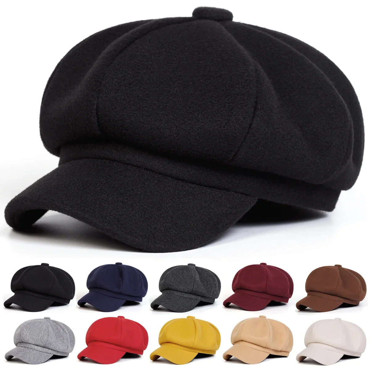 Woolen solid color beret fashion outdoor cotton hat autumn and winter windproof hats men's and women's universal caps261016