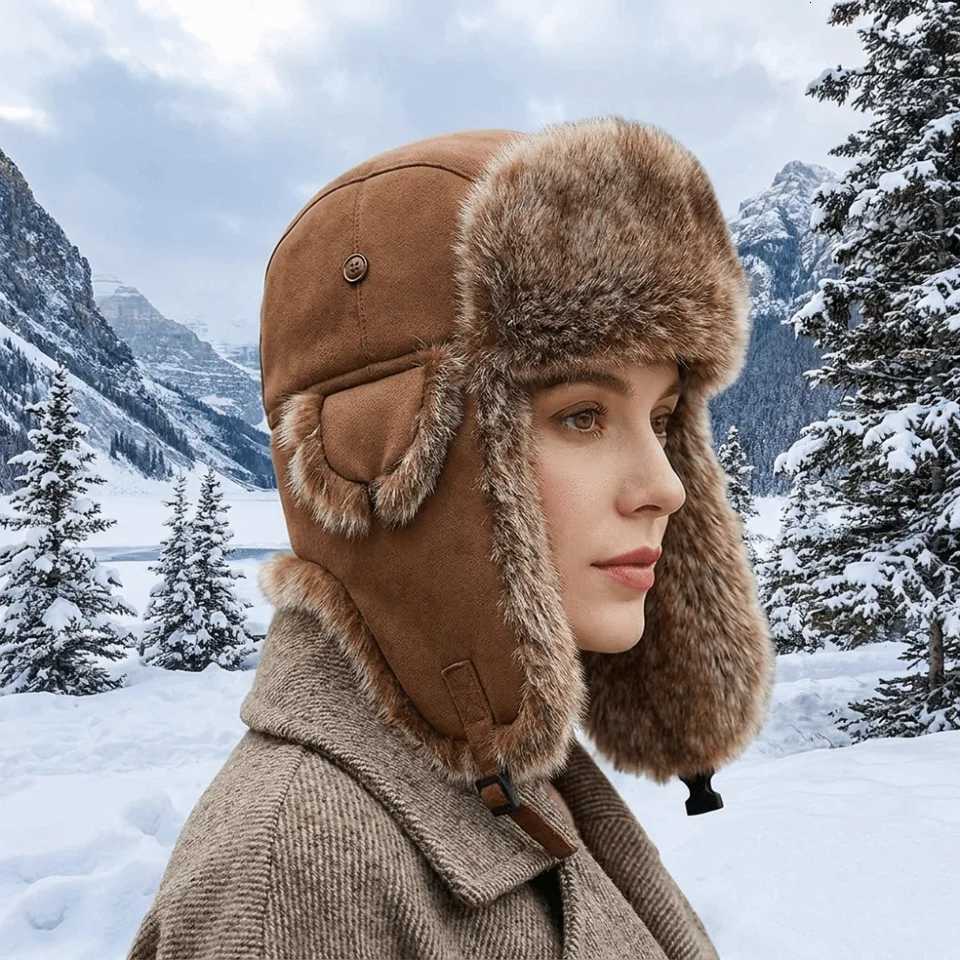Trapper Hats Breathable Suede Fabric Men Lei Feng Hat Imitation Fur Warm Cold-Proof Hat Thick Fleece-Lined Windproof Ski Hat Cold WeatherT261017