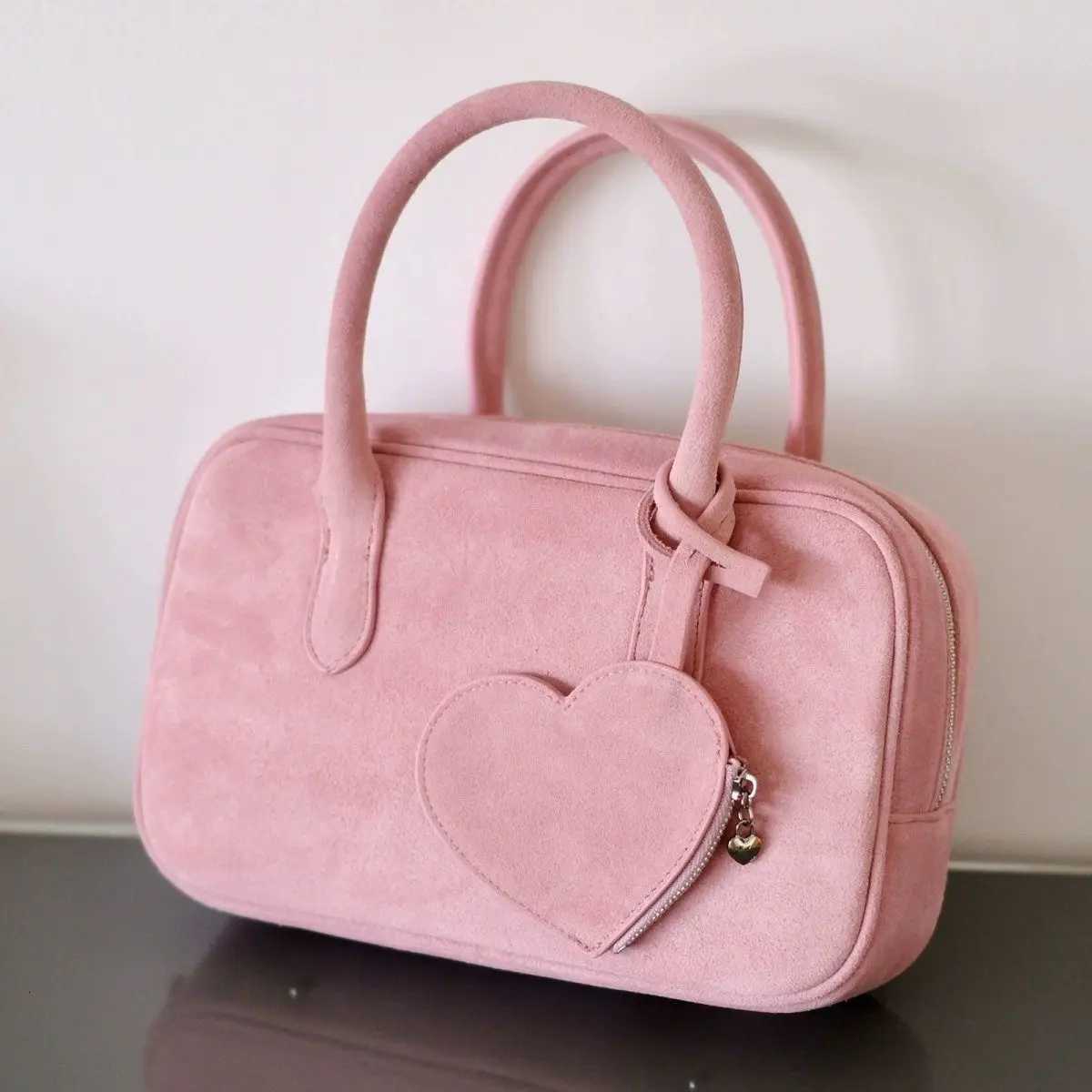 Cross Body JIAERDI Korean Sweet Cute Pink Tote Bag Women Vintage Suede Boston Bag Ladies Large Capacity Fashion Commute Everyday Pillow Bag H261016