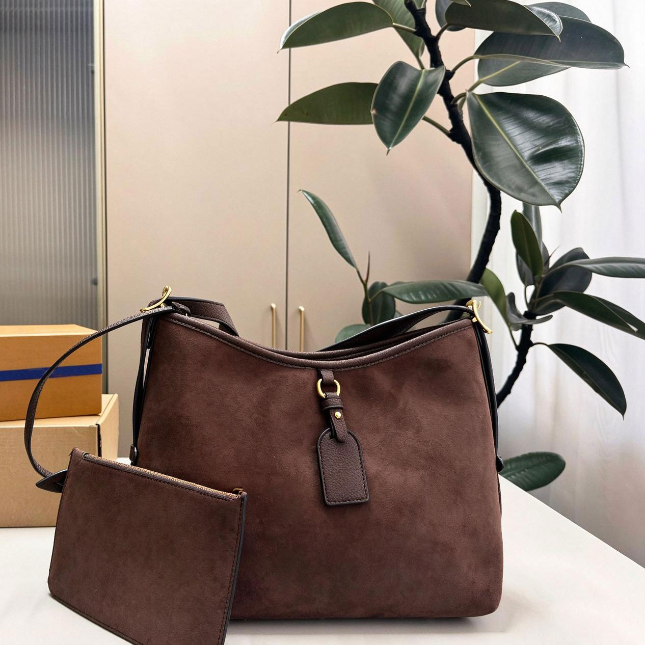 Luxury Suede Tote Hobo Bag Ladies Vintage Embossed Shoulder Bag Large Capacity With Detachable Mini Pouch Adjustable Strap Daily Commute Handbag 202