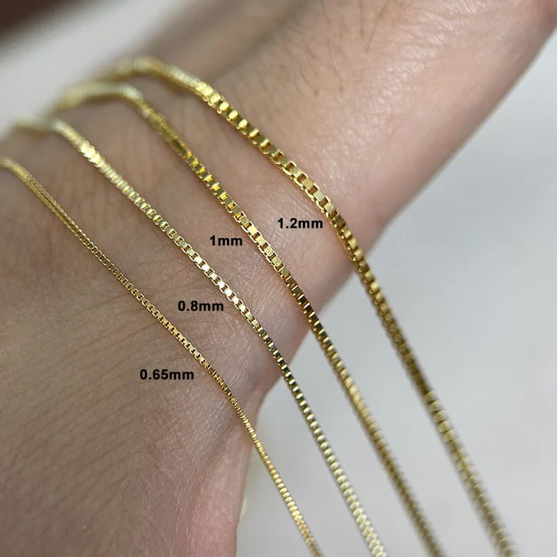 4080cm 0.651.2mm Thin 925 Sterling Silver With Gold Color Box Chain Necklace for Women Girls Mens Jewelry Kolye Collares 261017