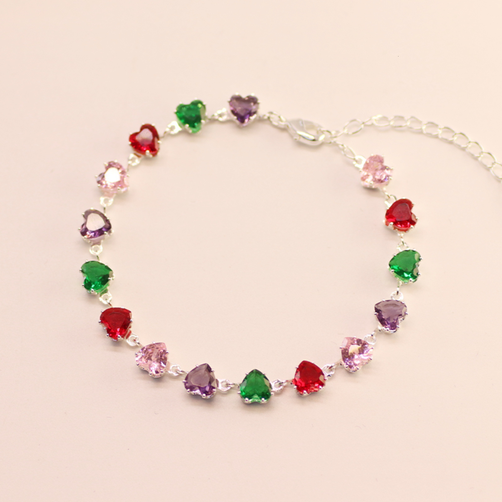 New Sweetheart Candy Colorful Zircon Heart Bracelet, Light Luxury, High-End, Rainbow, Women's, Trendy, Niche Style, Wholesale For 520