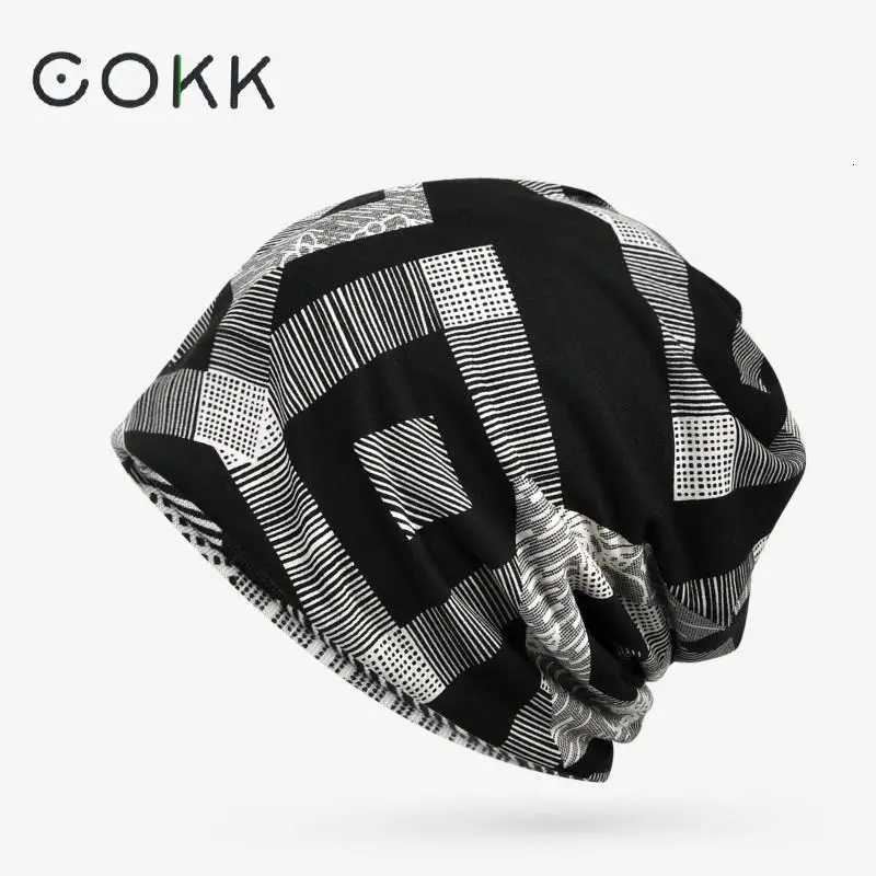 Beanie/Skull Caps COKK New Spring Summer Men Women's Slouchy Beanie Geometric Pattern Hat Knitted Cap Female Male Turban Hat Gorros BoneT261017