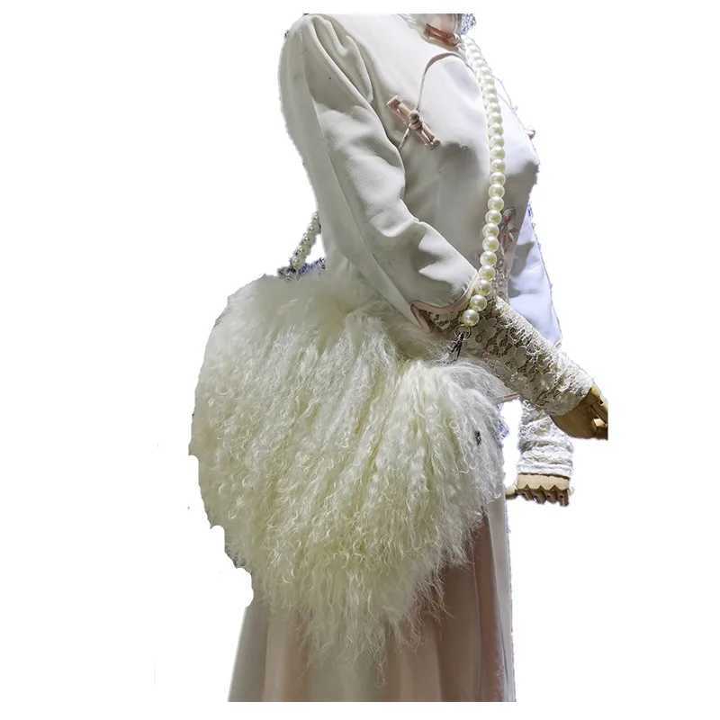 Evening Bags Totes Real Wool Bag Beach Wool Fur Shoulder Bag High Quality Soft Real Fur Pearl Chain Shoulder Bag for Women Designer Purses H261016